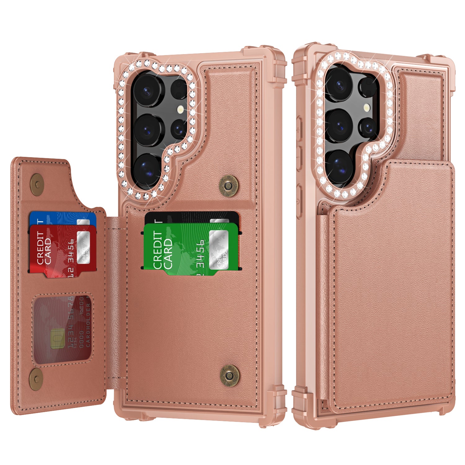 ZM15 For Samsung Galaxy S24 Ultra Case Card Slots Leather Back Cover Lens Frame Rhinestone Decor ZM15 For Samsung Galaxy S24 Ultra Case Card Slots Leather Back Cover Lens Frame Rhinestone Decor